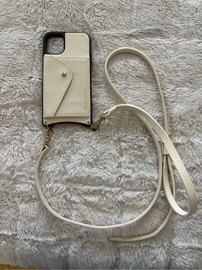 Bandolier Cream Leather Crossbody Phone Case with Card Pocket